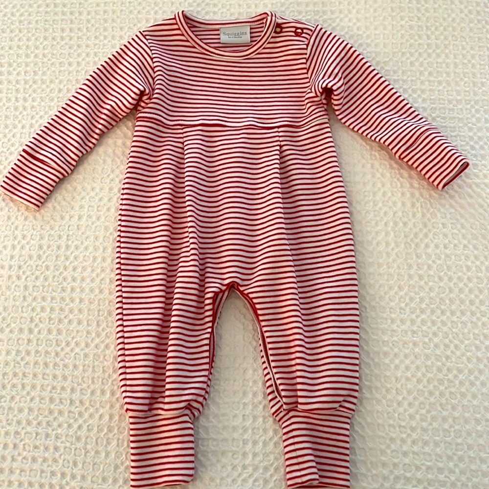 Squiggles by Charlie boy’s red/white stripe romper; size 0-3 months